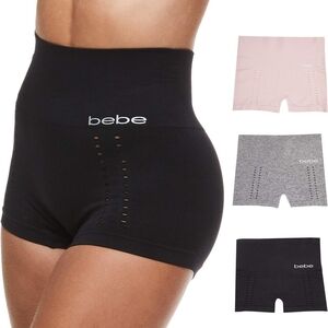 bebe High-Waist Sculpting Shorts Trio - Black, Pink, Cream